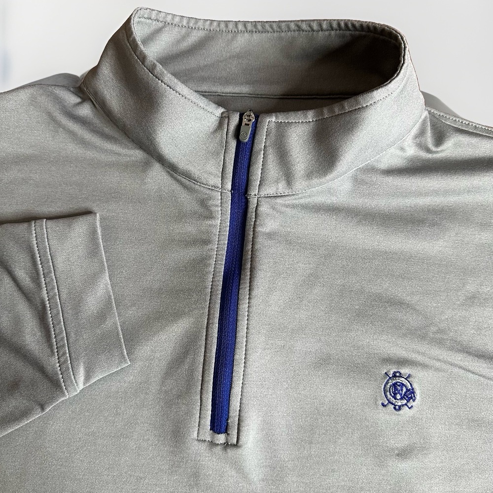 Peter Millar Crown Sport Perth Performance 1/4 Zip Mens XL Gray Blue Logo Golf